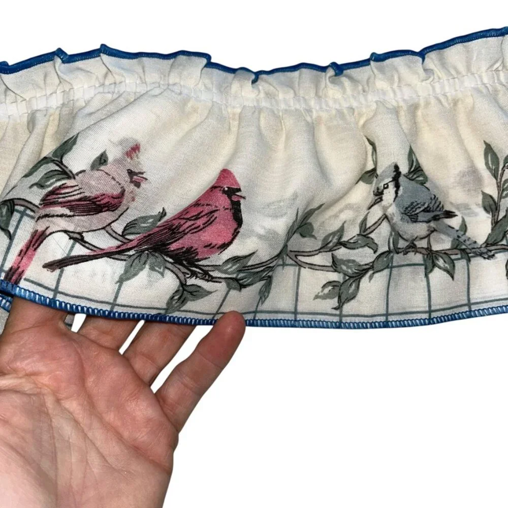 Vintage blue red white Birds Cardinals print valance curtain